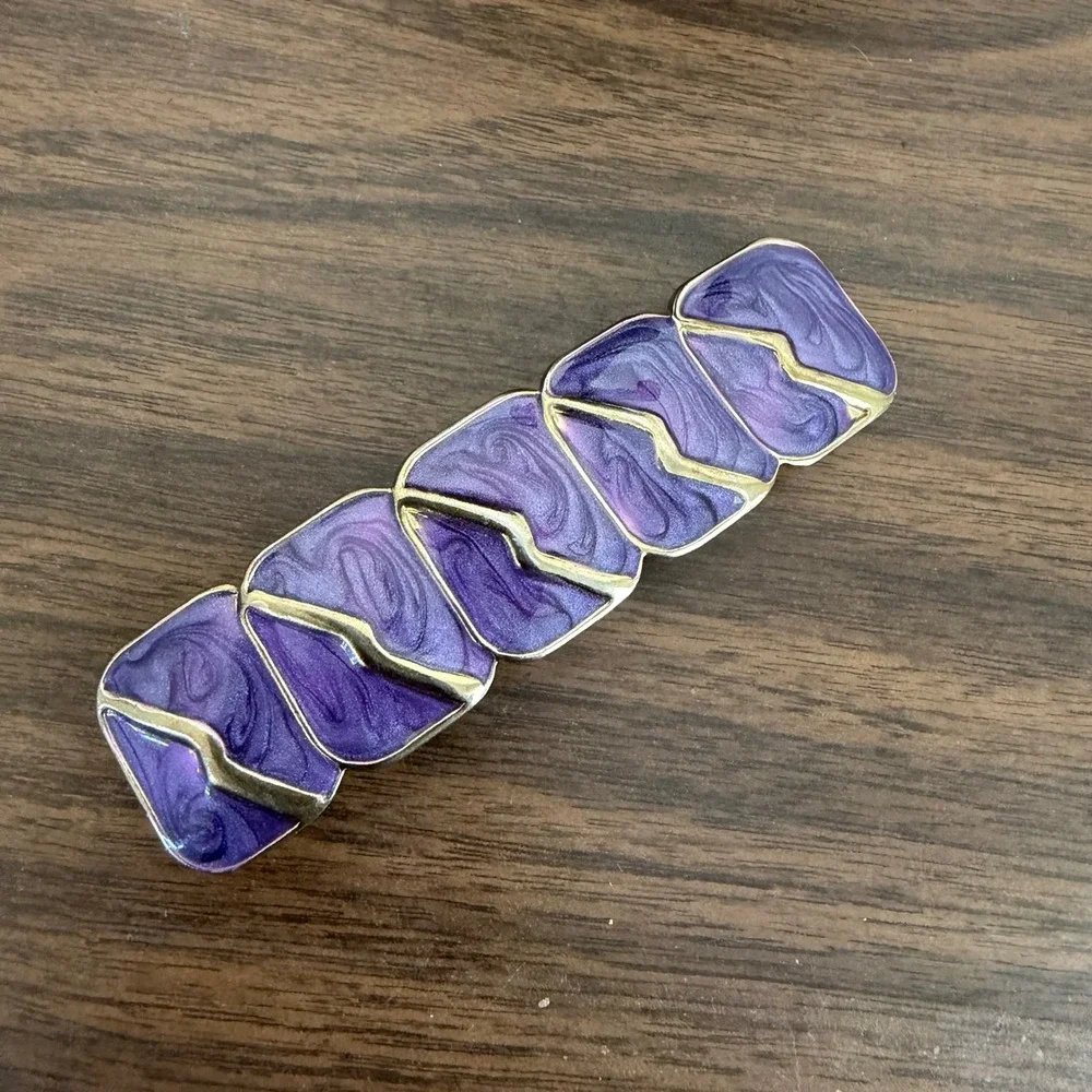 Vintage Purple Enamel Gold Tone Hair Barrette French Clip Accessory
